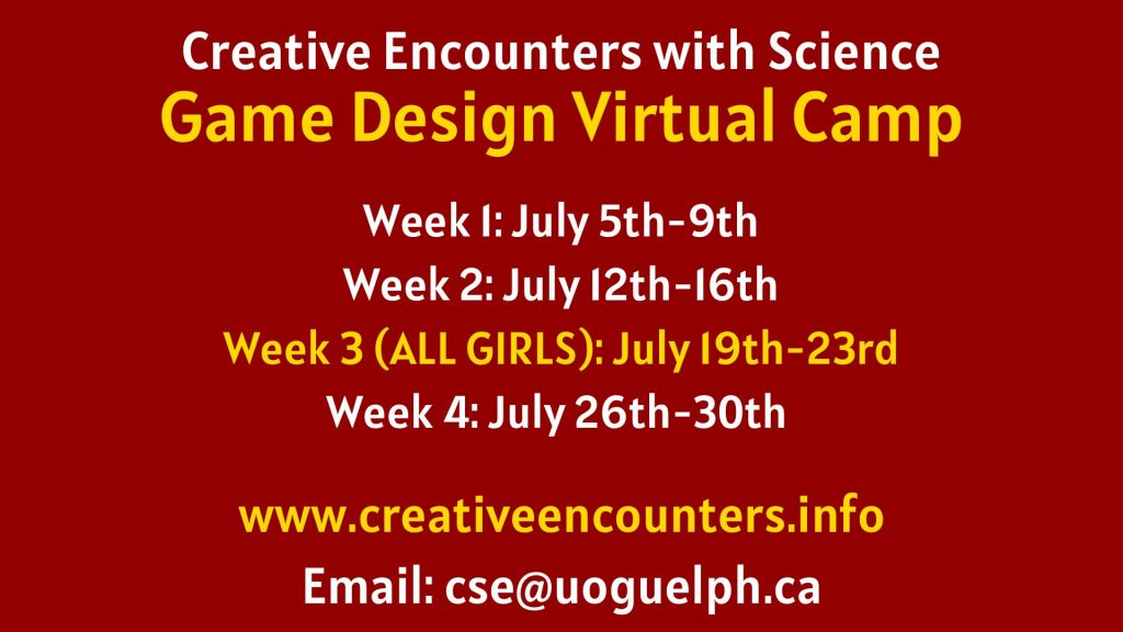 Game Design Camp schedule for 2021